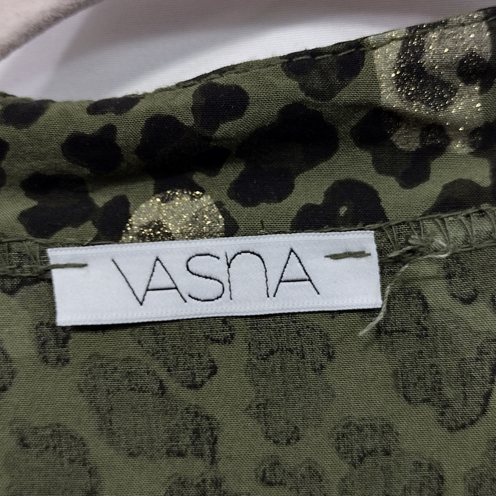Vasna Animal Print Dress Women's L Green Gold Long Sleeve Retro Boho Italy - Picture 6 of 7